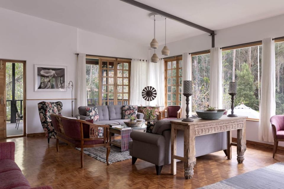 Living room, Seating area, Garden view