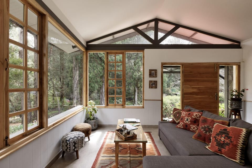 Living room, Seating area, Garden view