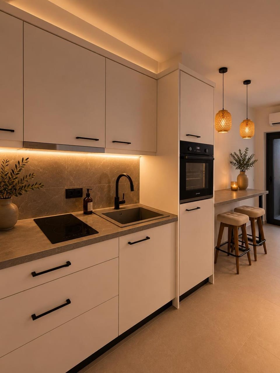 Kitchen or kitchenette, stove