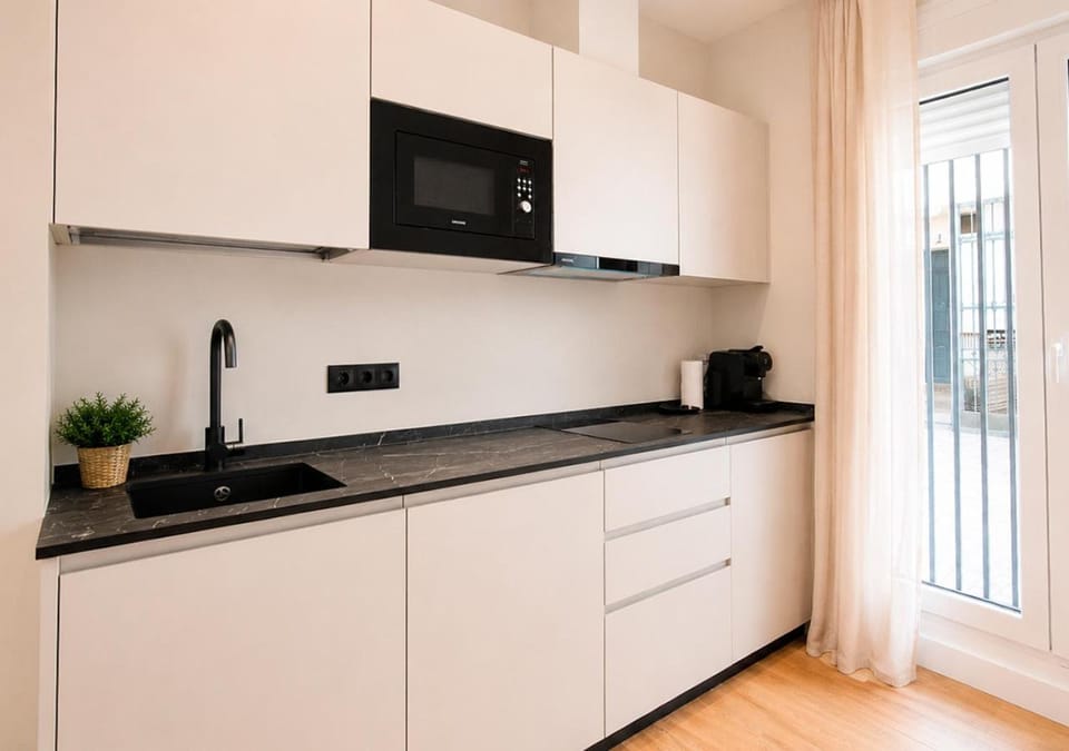 Kitchen or kitchenette, stove