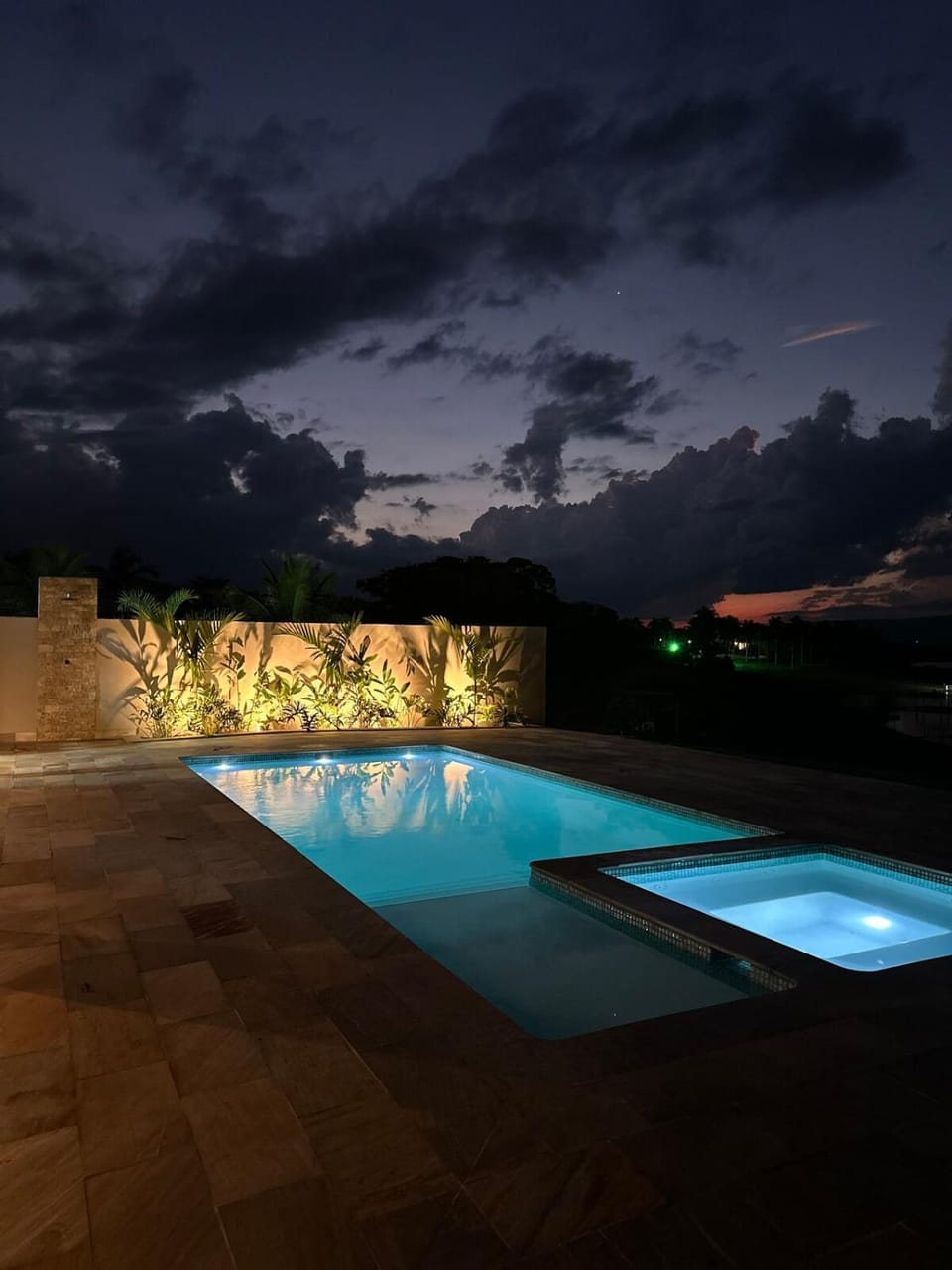 Night, Pool view, Swimming pool, Swimming pool