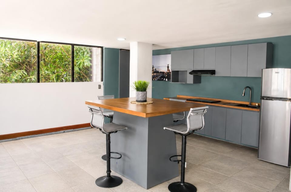 Living room, kitchen