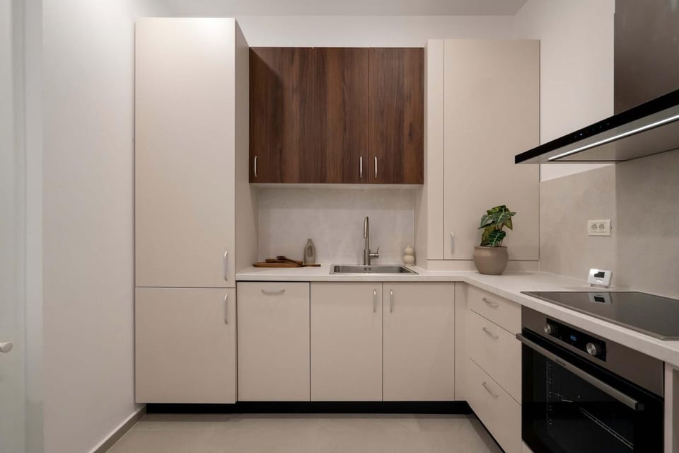 Kitchen or kitchenette, dishwasher, oven, stove