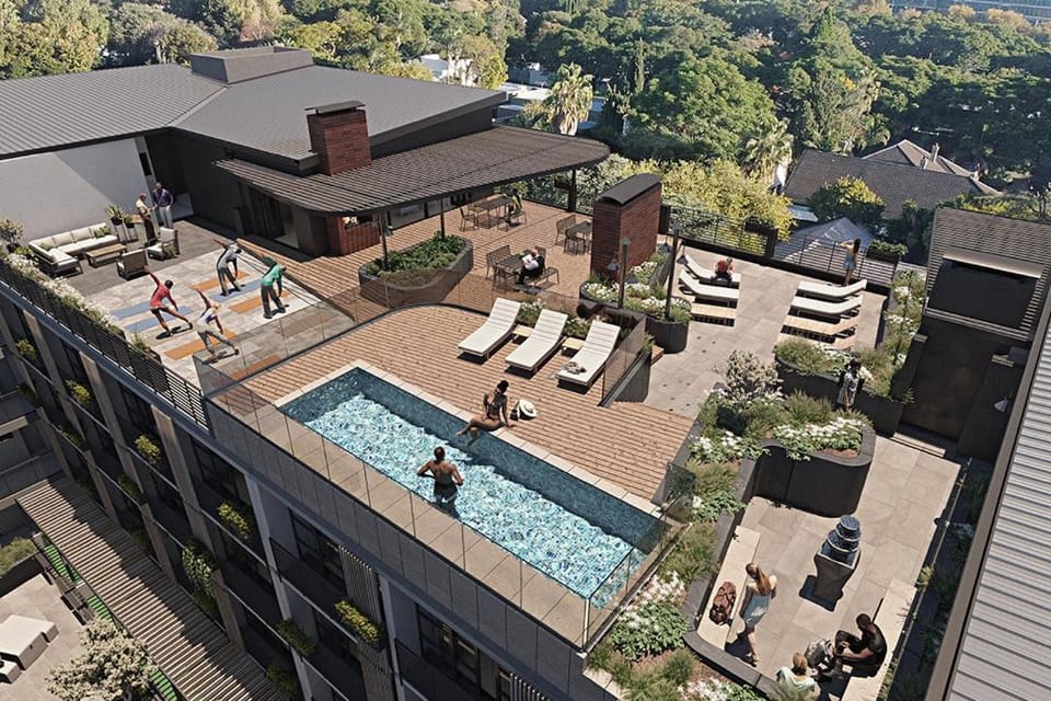 Property building, Pool view, Swimming pool, sunbed
