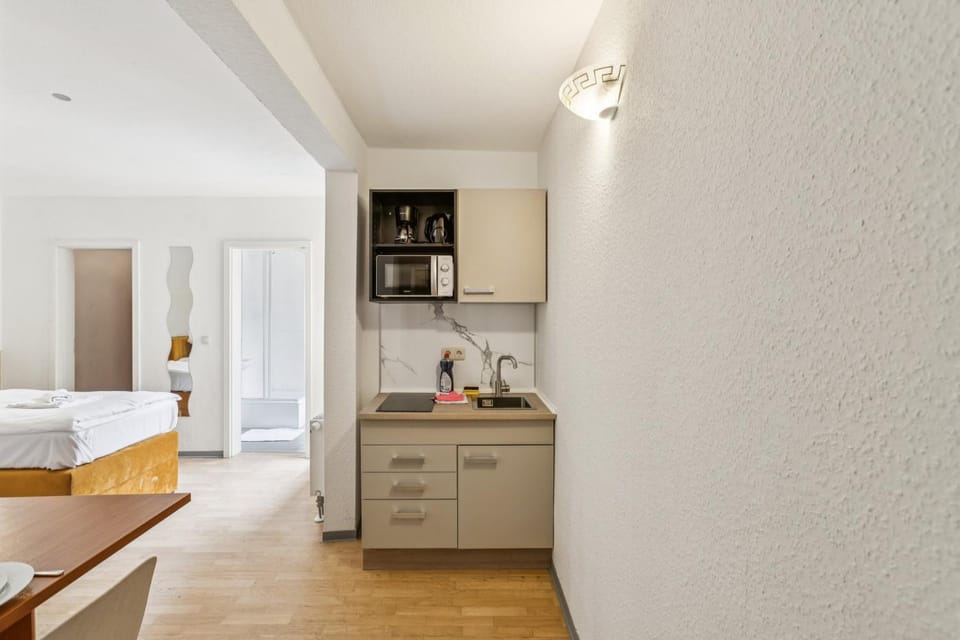 Kitchen or kitchenette, microwave