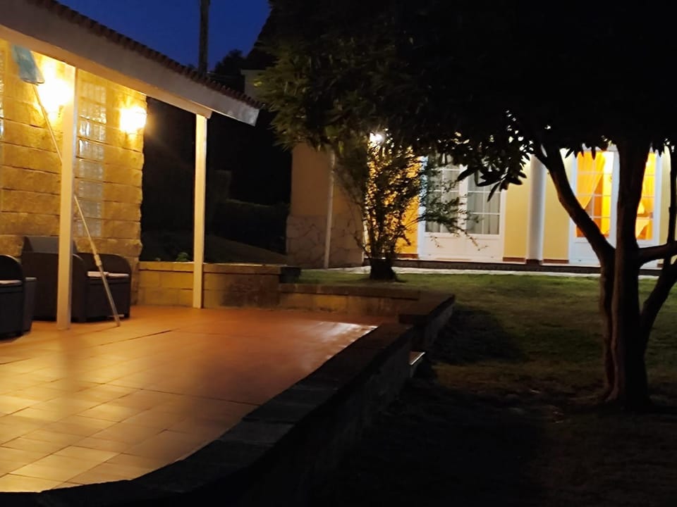 Property building, Patio, Night, Garden, Garden view