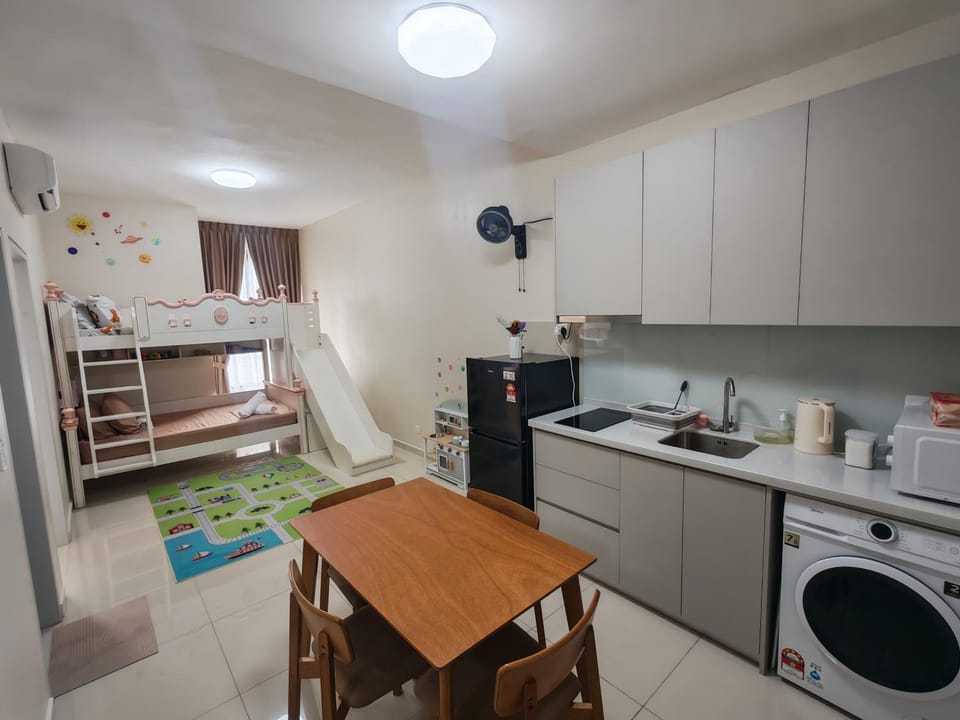 Children play ground, Kitchen or kitchenette, Living room, Dining area, microwave, washing machine