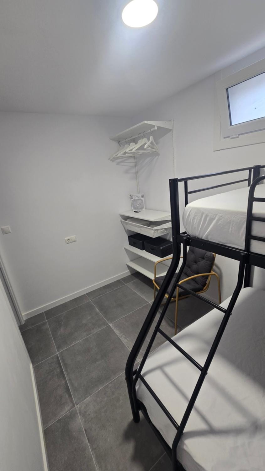 Bed, wardrobe