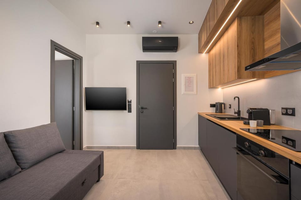 Coffee/tea facilities, Kitchen or kitchenette, Living room, Seating area, oven, stove, toaster