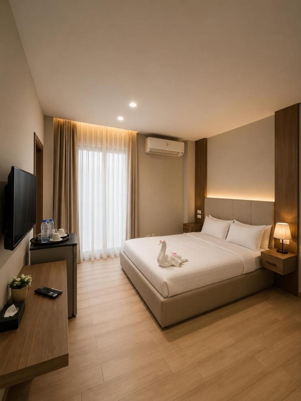 Communal lounge/ TV room, Bed, TV and multimedia, Living room, Photo of the whole room, Seating area, Evening entertainment, Bedroom, towels, air conditioner