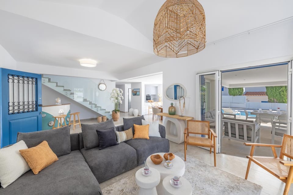 Living room, Seating area, Pool view