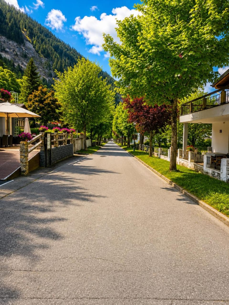 Spring, Day, Neighbourhood, Natural landscape, Mountain view, Street view