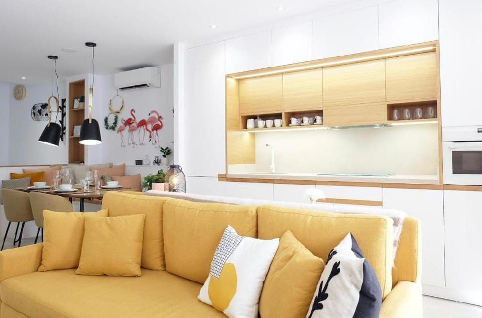 Living room, kitchen