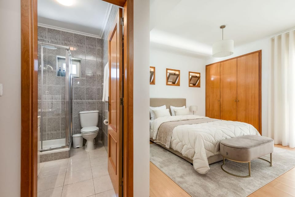 Shower, Toilet, Bed, Bedroom, air conditioner