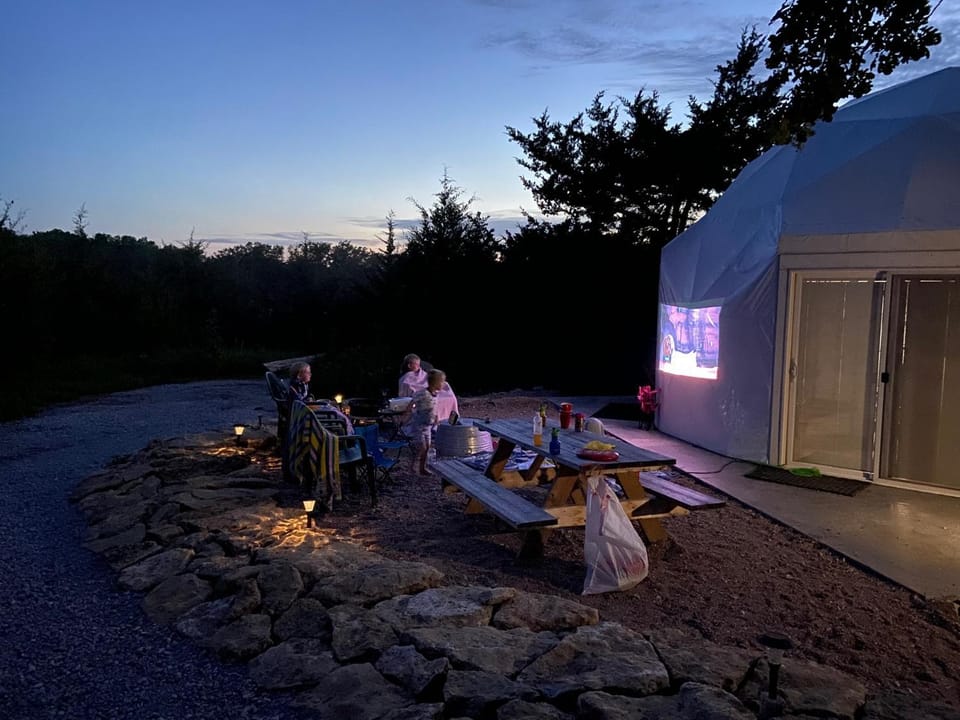 Property building, Patio, Night, Seating area