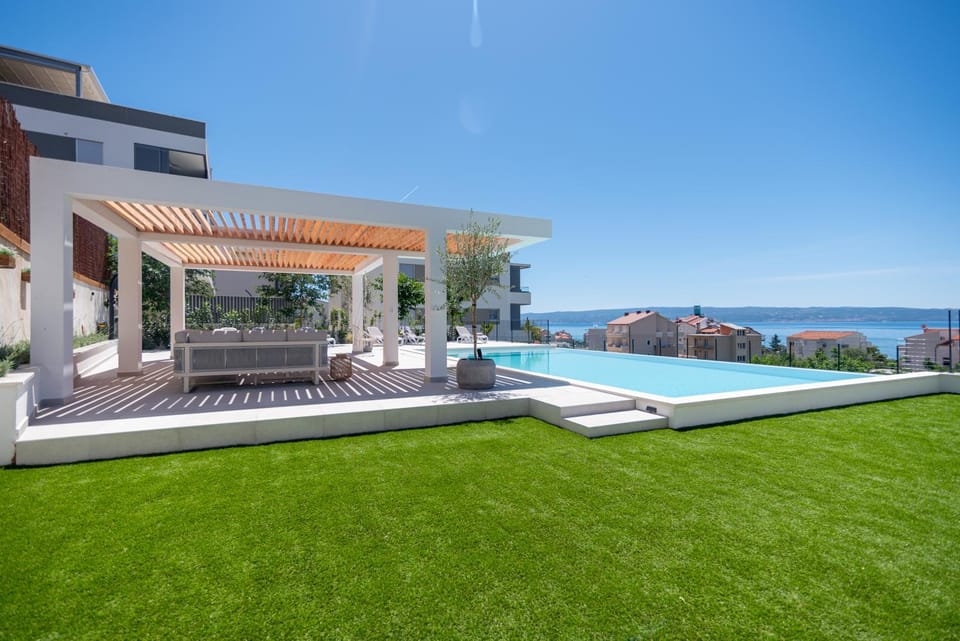 Patio, Natural landscape, Garden, Pool view, Swimming pool, sunbed