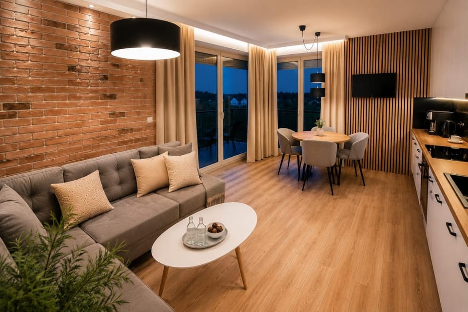 Kitchen or kitchenette, Living room, Seating area, Dining area, Evening entertainment