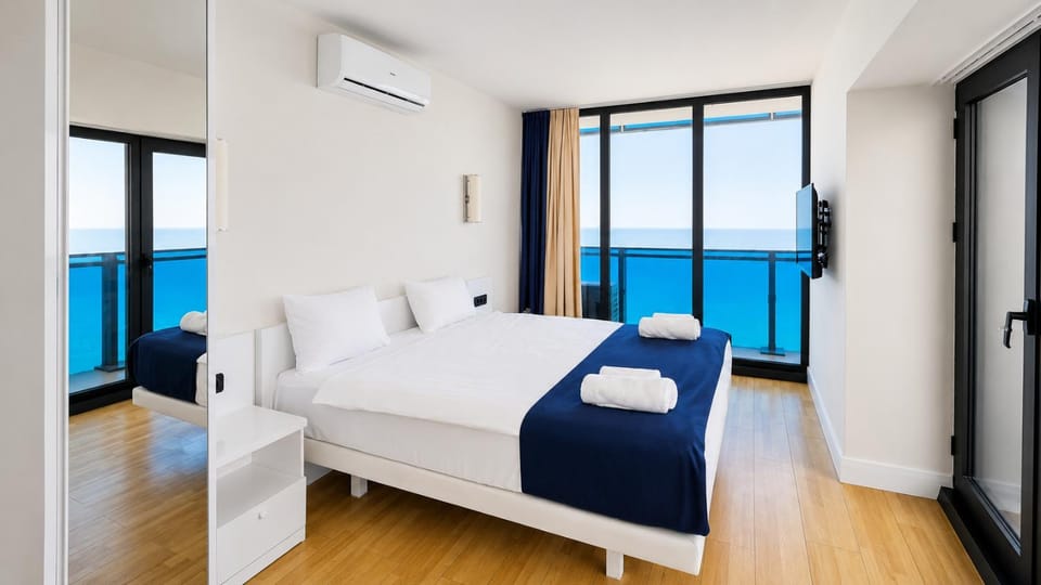 Bed, View (from property/room), Bedroom, towels, wardrobe, air conditioner