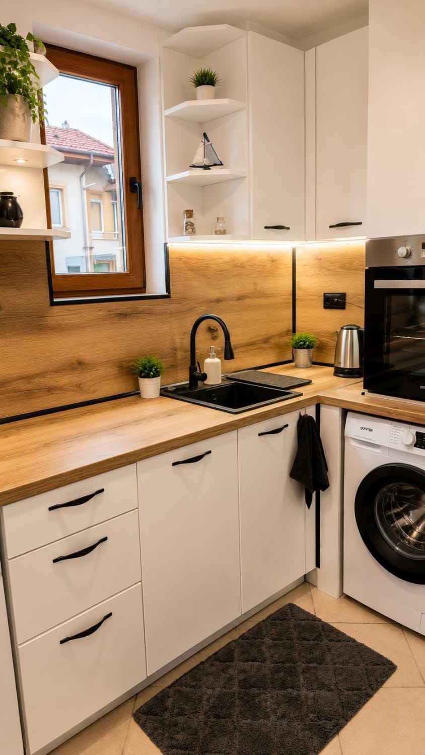 Kitchen or kitchenette, dishwasher, oven, stove, washing machine, kitchen, kitchen