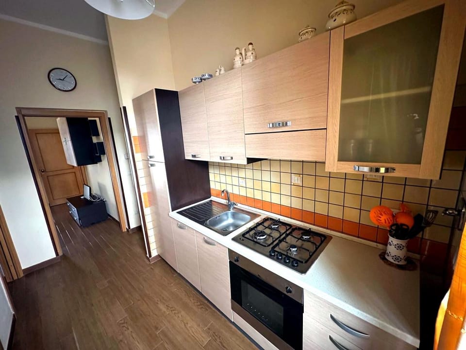 Kitchen or kitchenette, stove