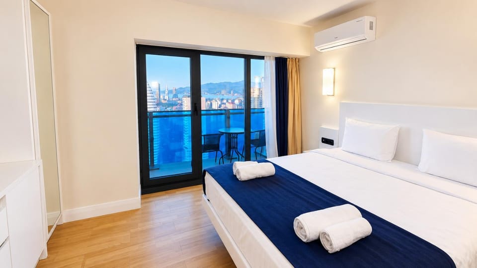 Bed, Bedroom, towels, air conditioner