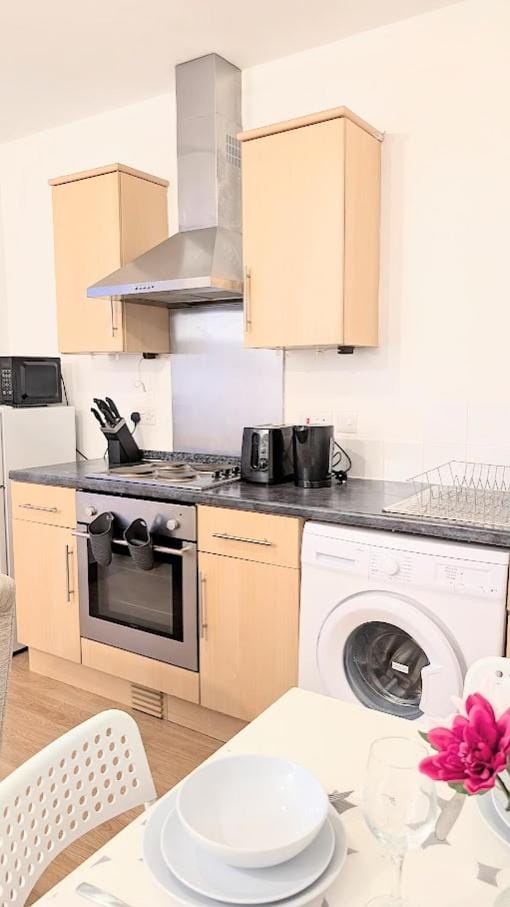 Kitchen or kitchenette, stove