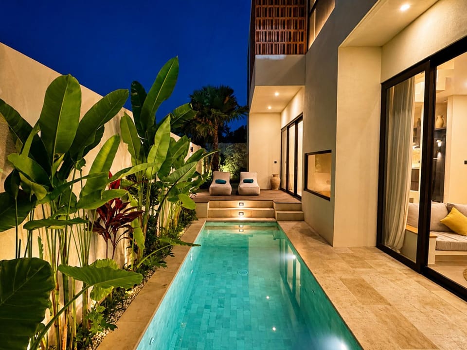 Night, Garden, Garden, Swimming pool, Swimming pool, Sunset