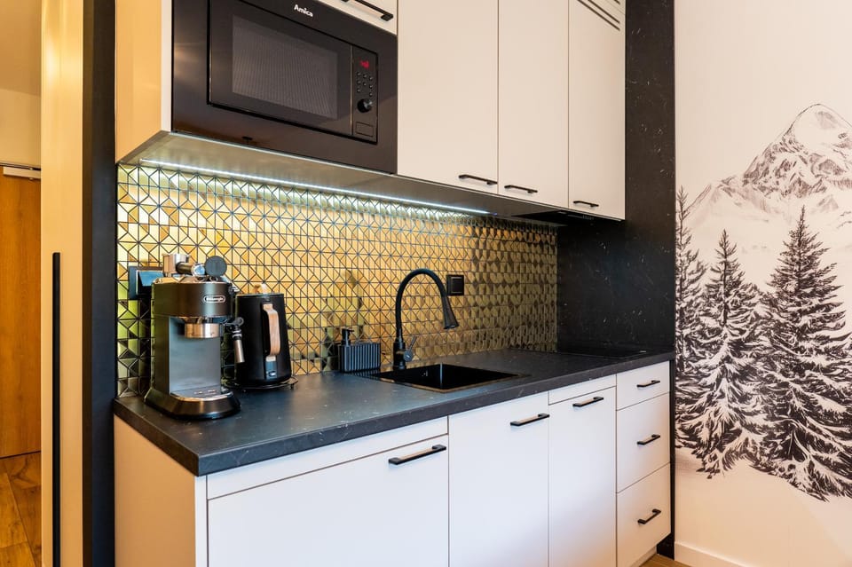 Coffee/tea facilities, Kitchen or kitchenette, stove