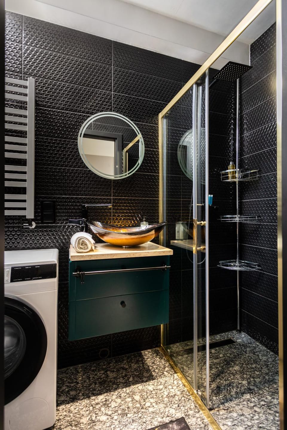 Shower, Bathroom, towels, washing machine
