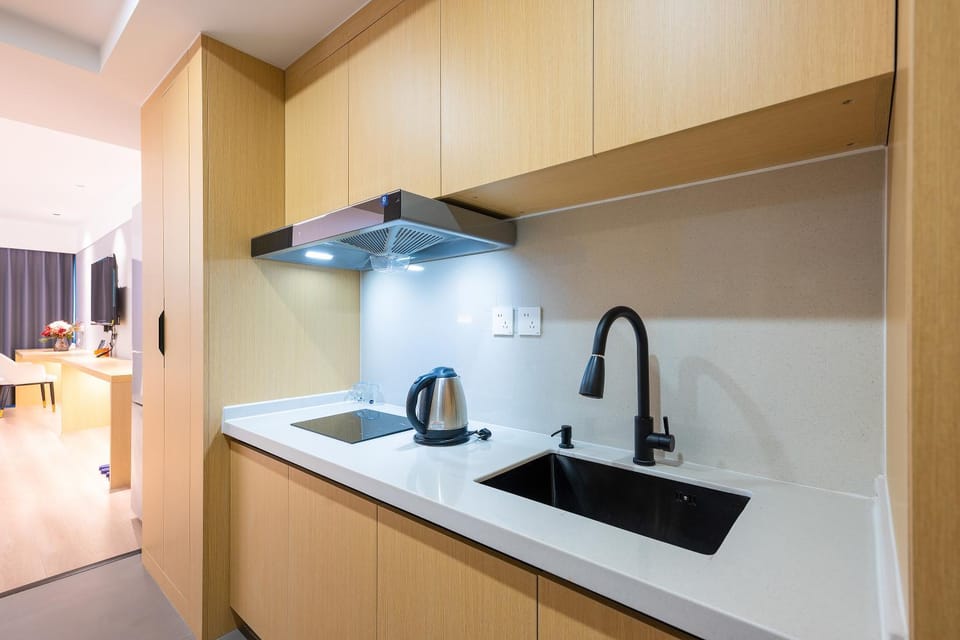 Kitchen or kitchenette, stove