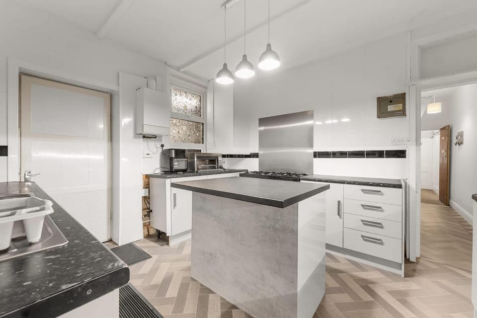Kitchen or kitchenette, stove