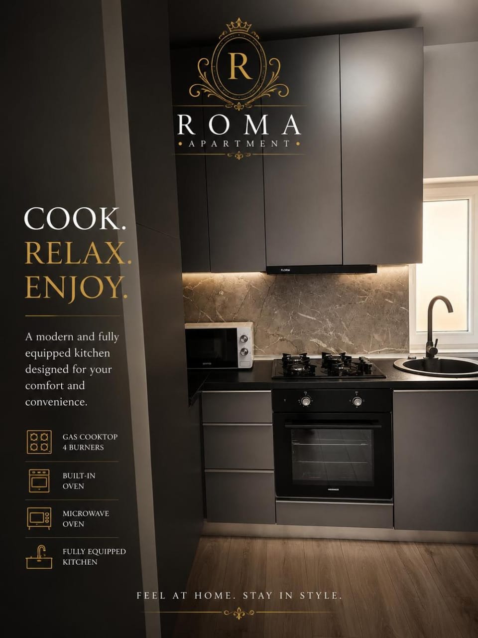 Kitchen or kitchenette, stove