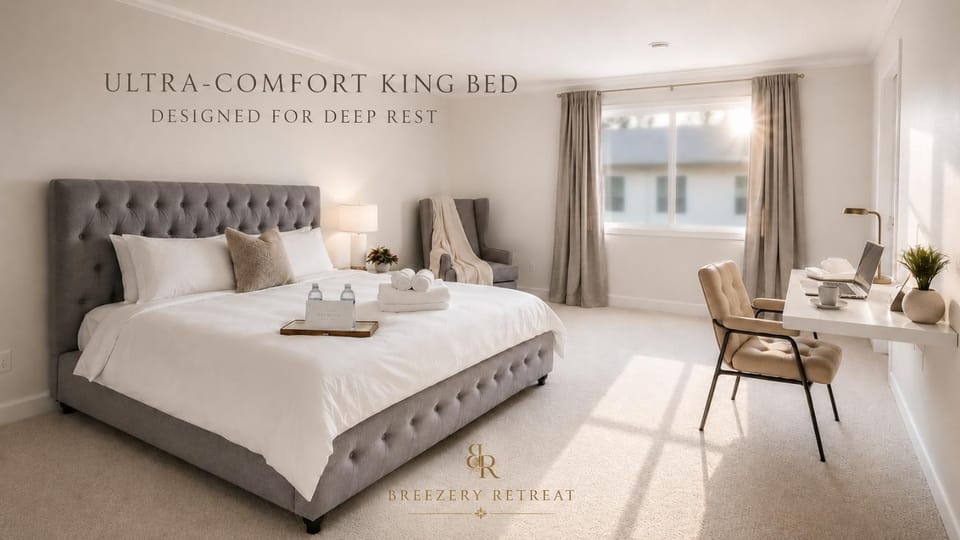 Bed, Photo of the whole room, Bedroom, Text overlay, towels