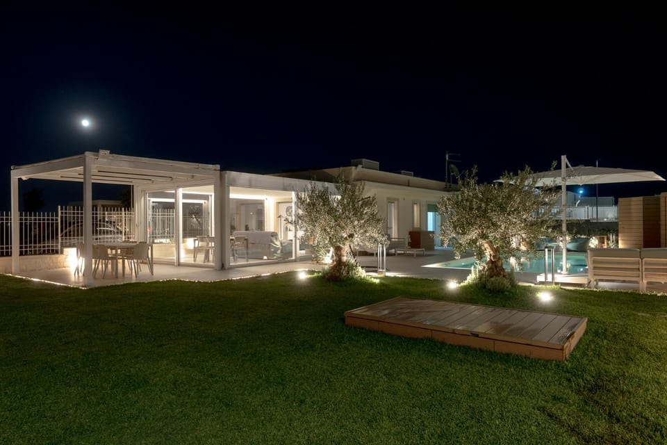 Property building, Night, Garden, Garden view