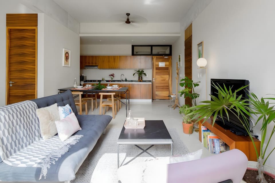 TV and multimedia, Kitchen or kitchenette, Living room, Photo of the whole room, Dining area