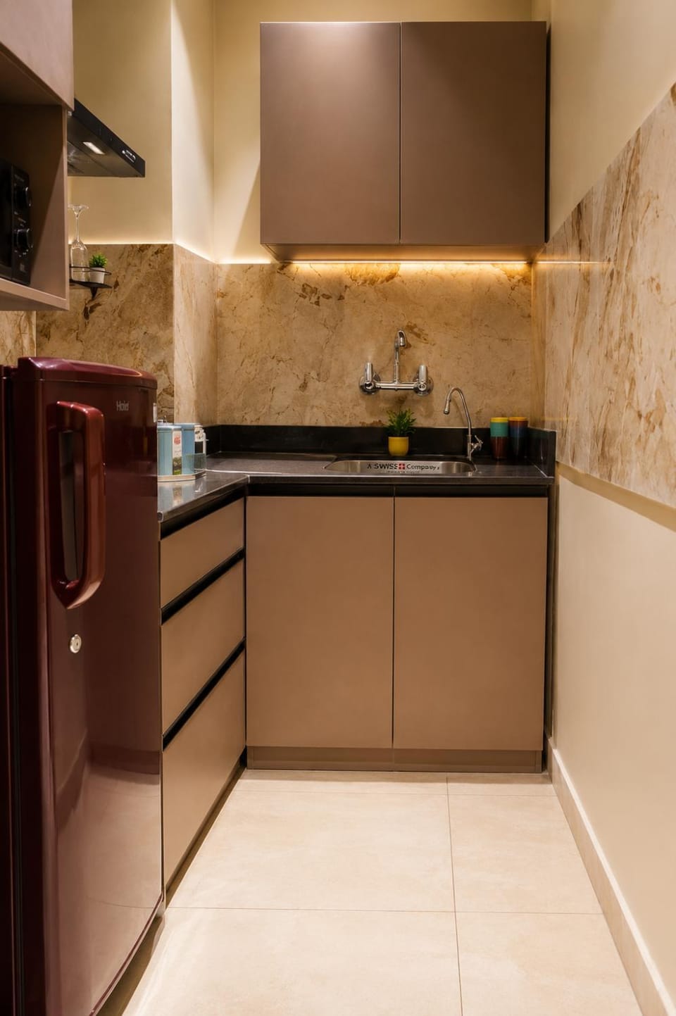 Kitchen or kitchenette, stove