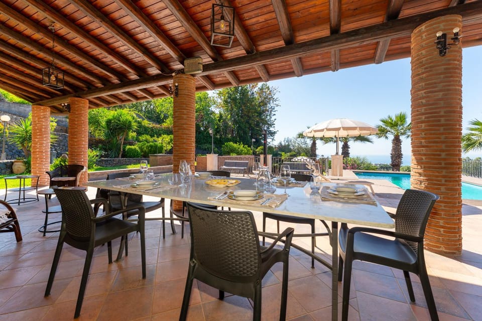 Patio, Day, Natural landscape, Dining area, Garden view, Pool view, Swimming pool