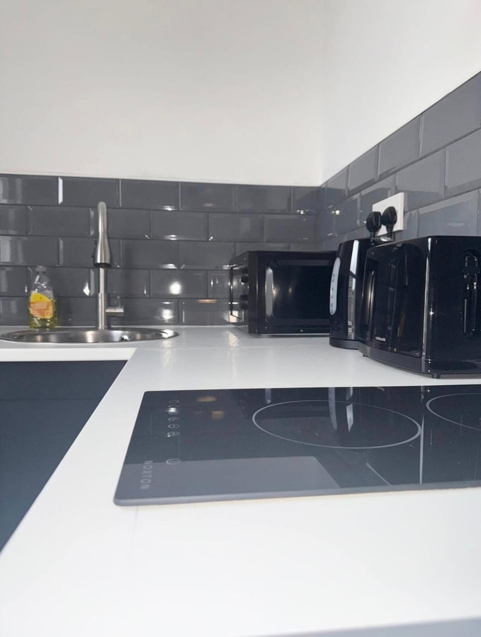 Kitchen or kitchenette, stove
