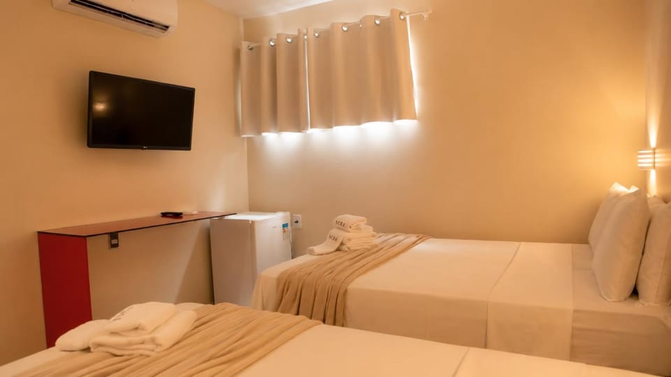 Bed, TV and multimedia, Bedroom, towels, wardrobe, air conditioner