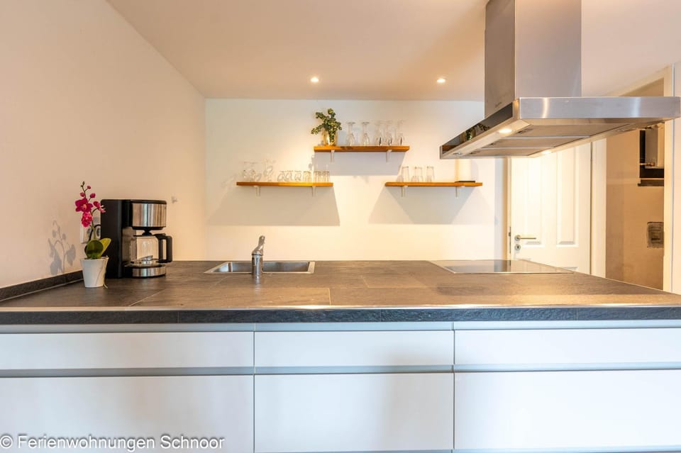Kitchen or kitchenette, stove