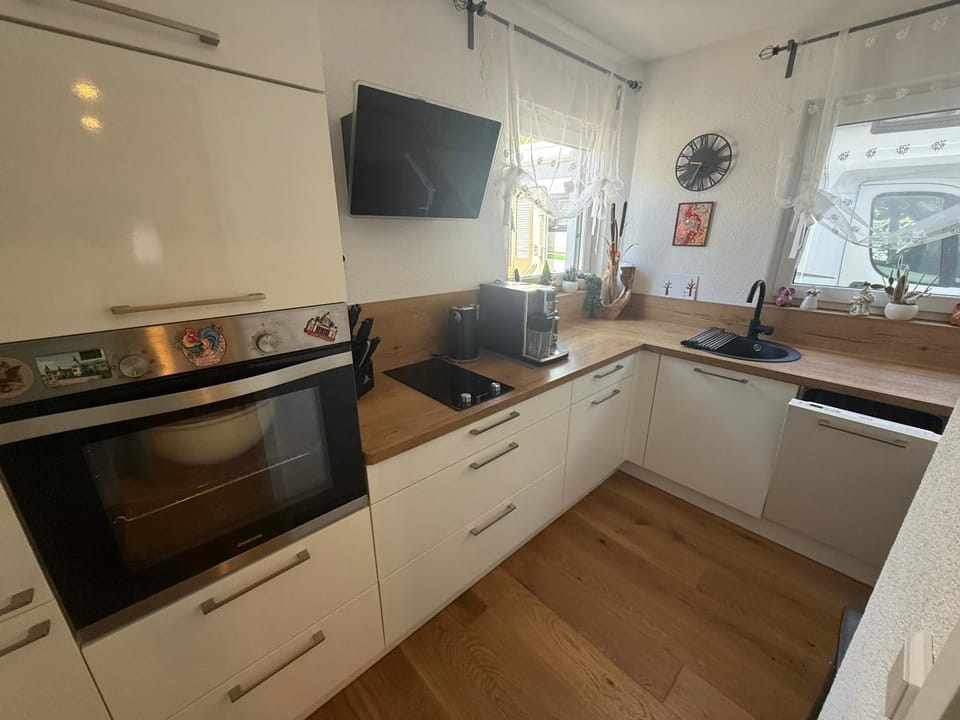 Kitchen or kitchenette, dishwasher, oven, stove