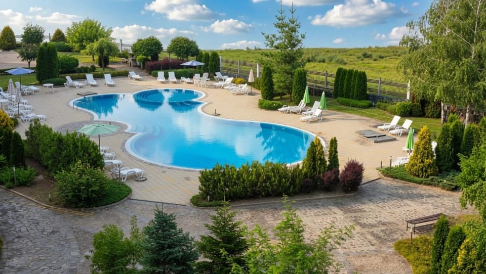 Spring, Day, Natural landscape, Garden, Garden view, Pool view, Swimming pool, sunbed
