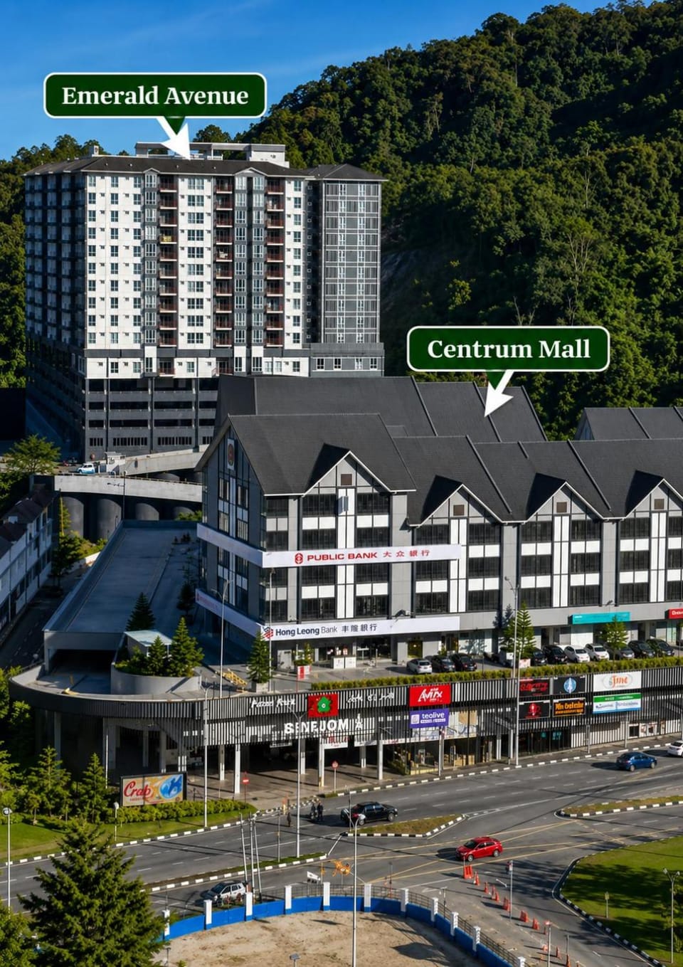 Property building, Day, Property logo or sign, Neighbourhood, Natural landscape, Bird's eye view, Logo/Certificate/Sign, Text overlay, City view, Mountain view, Street view, Location, Certificate/Award, Parking