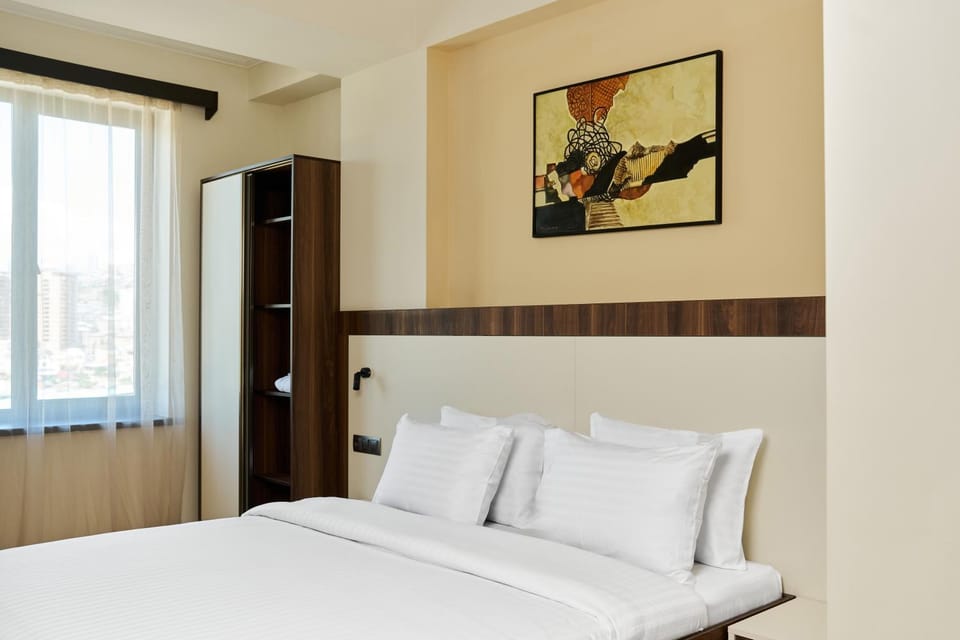 Bed, wardrobe