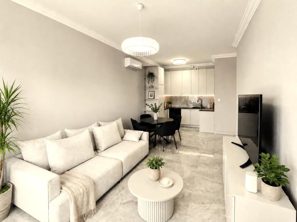 Kitchen or kitchenette, Living room, Seating area, Dining area