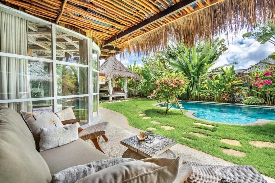 Day, Natural landscape, Garden, Seating area, Garden view, Pool view, Swimming pool