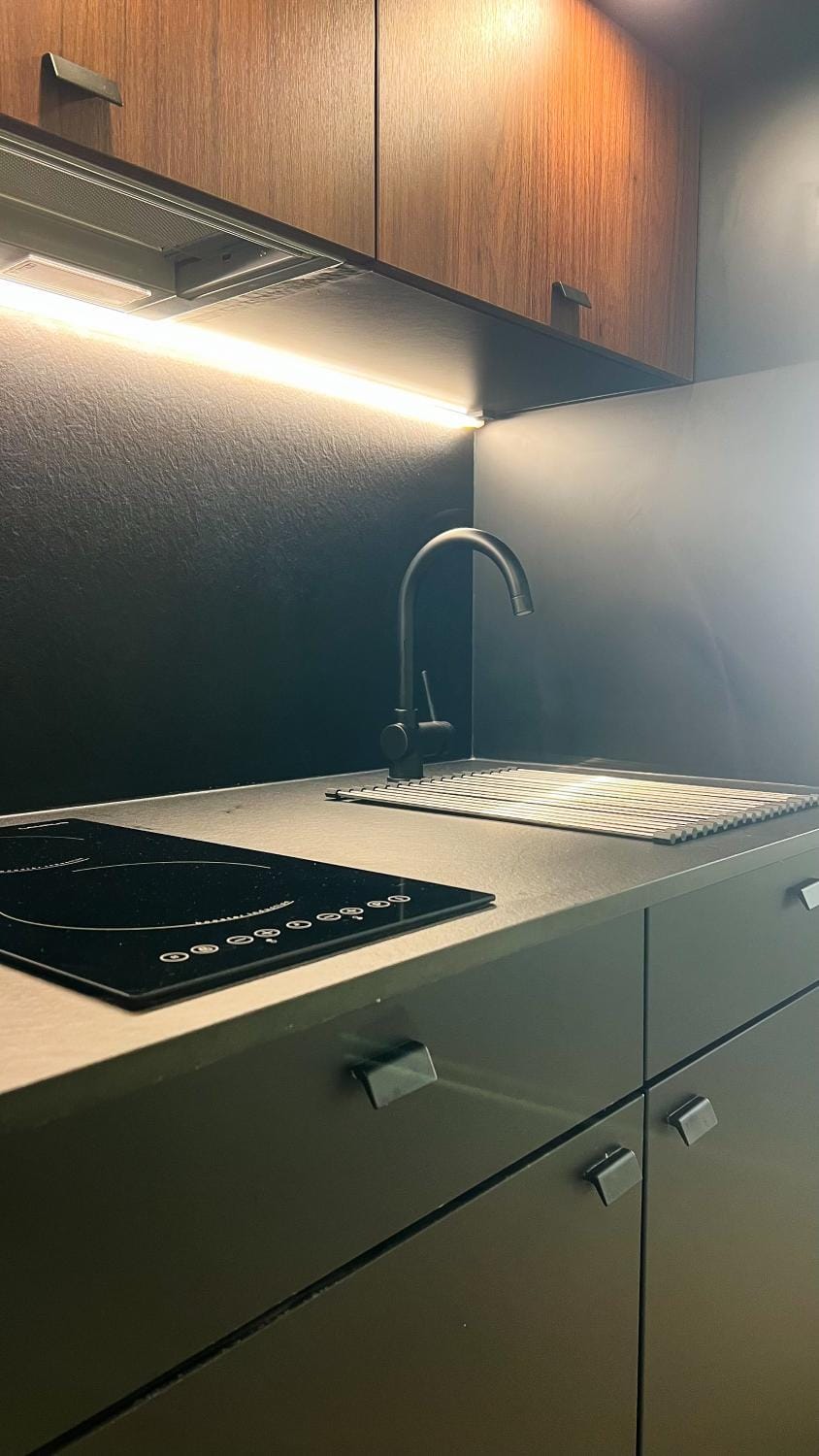 Kitchen or kitchenette, stove