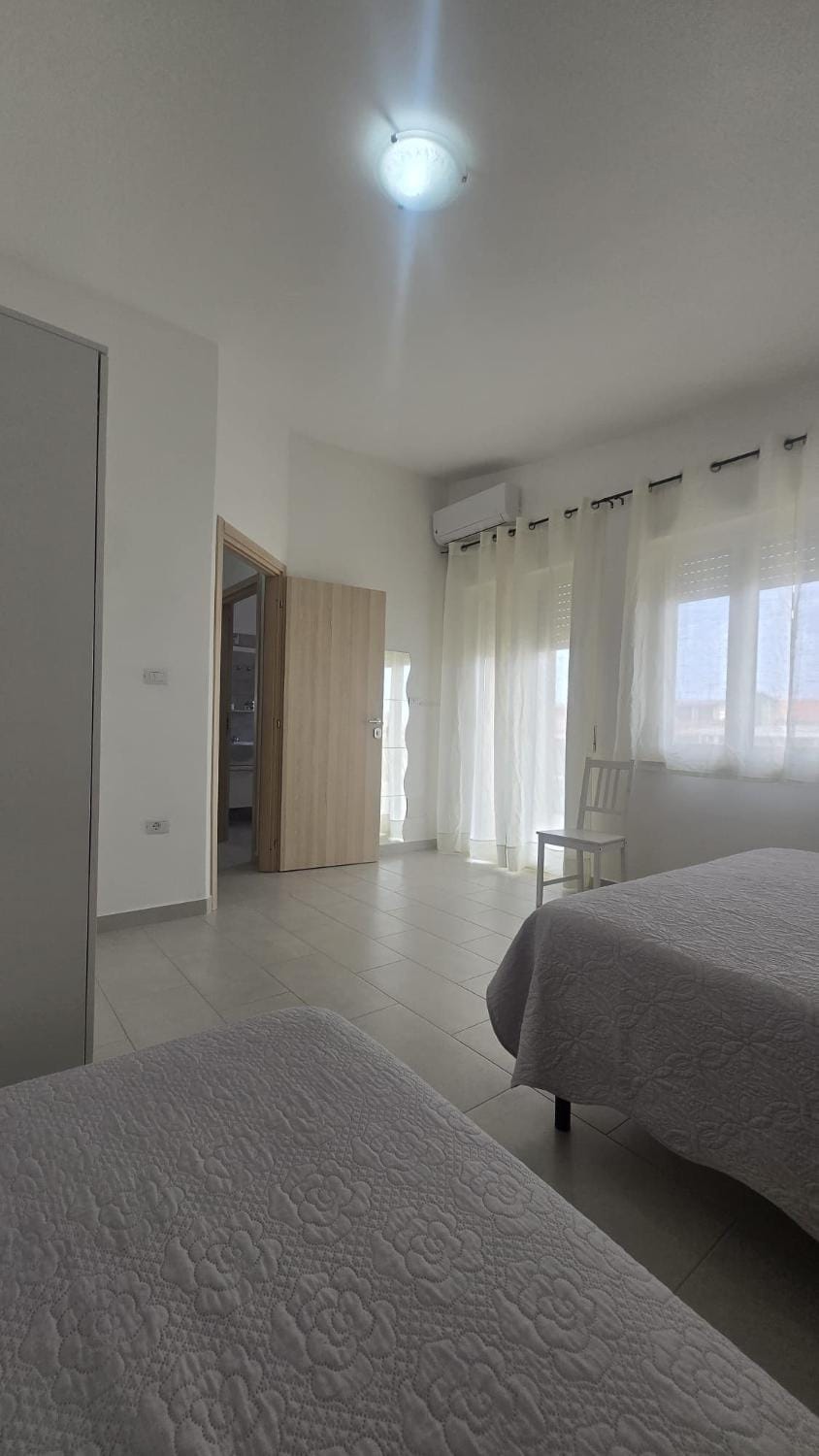 Bed, wardrobe