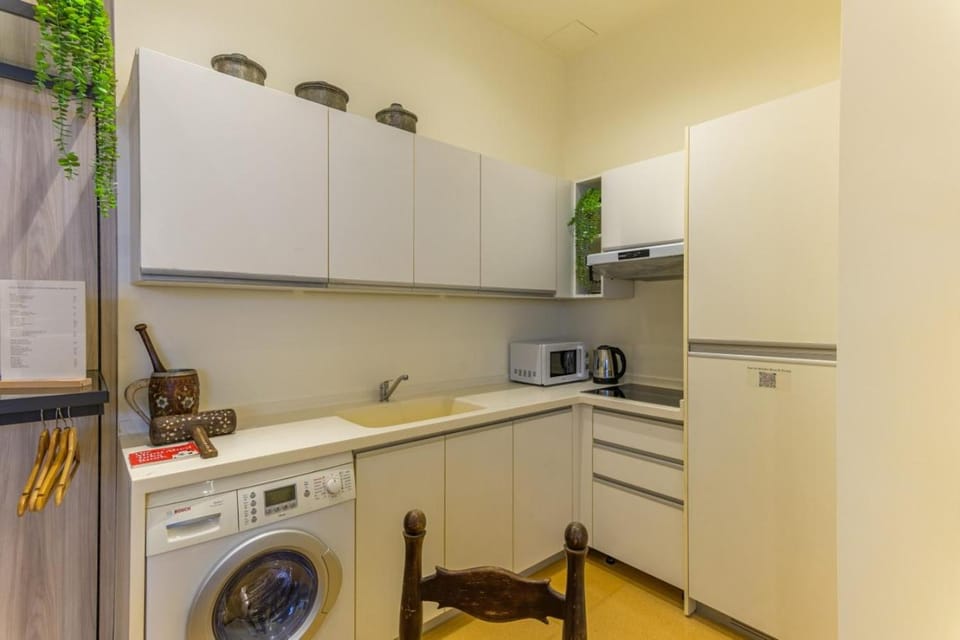 Kitchen or kitchenette, microwave, washing machine