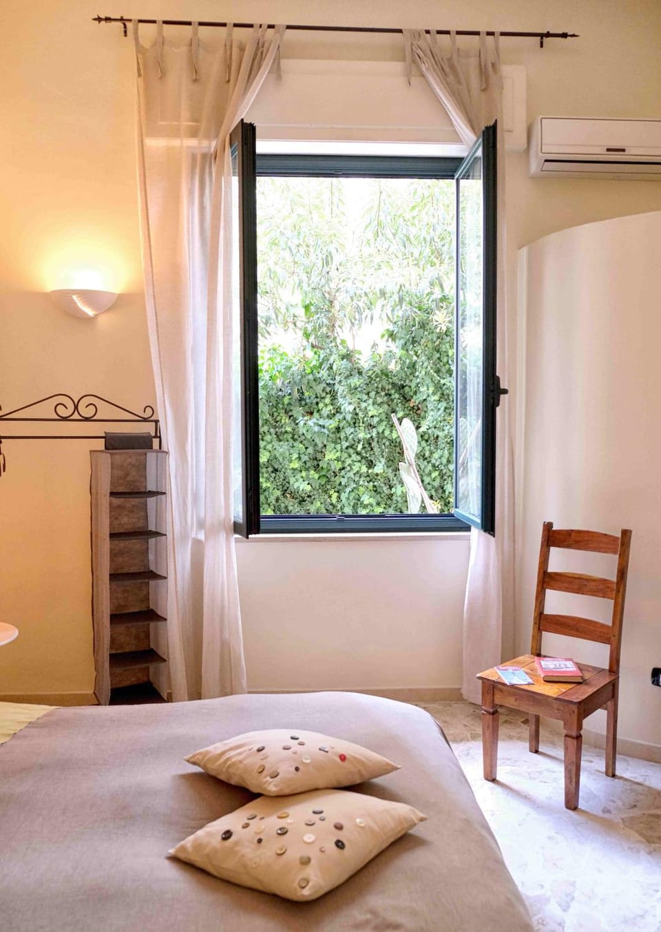 Bed, Bedroom, Inner courtyard view